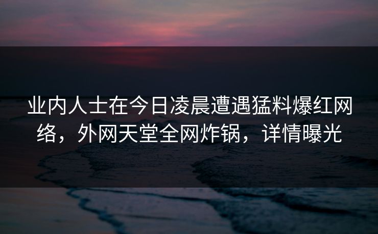 业内人士在今日凌晨遭遇猛料爆红网络，外网天堂全网炸锅，详情曝光  第1张
